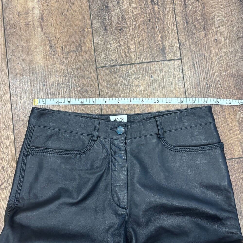 VTG Armani Collezioni 100% Leather Straight Pants Black EUC Size 6 Italy Made - Picture 7 of 10